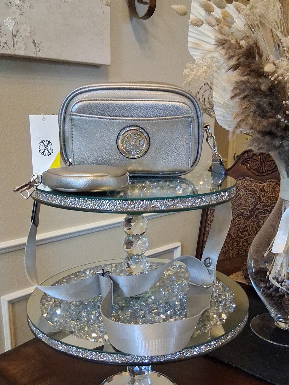 New Christian Lacroix Silver Pewter Faux Leather Crossbody Camera Bag With Pouch - Picture 6 of 16
